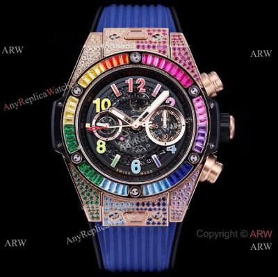 Swiss Replica Hublot Unico 7750 watch Rose Gold Rainbow Arabic